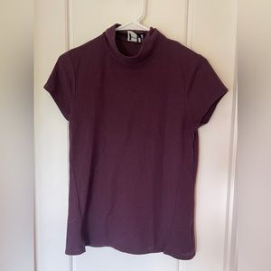 Faux Turtleneck Fleece short sleeved top in Plum